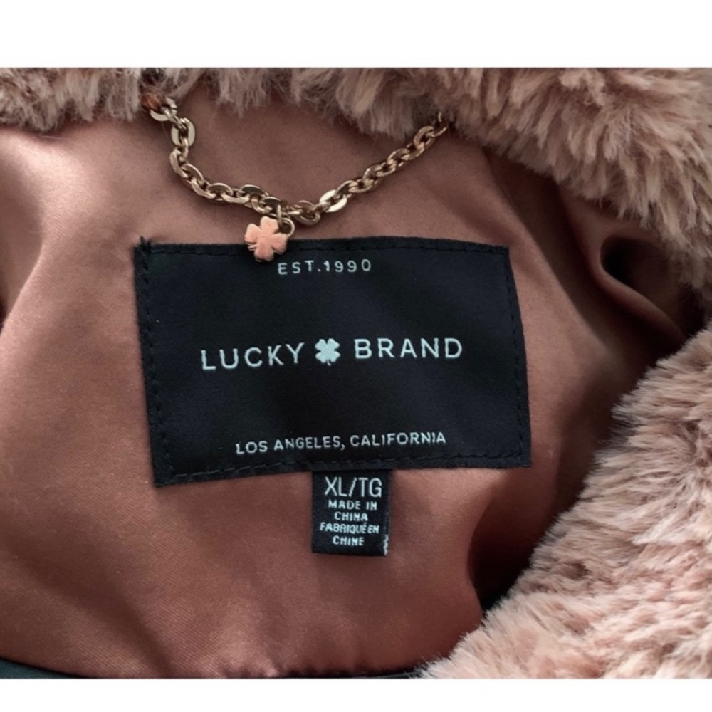 Lucky Brand Faux Fur Hooded Bomber Jacket Coat Size XL - Picture 10 of 11